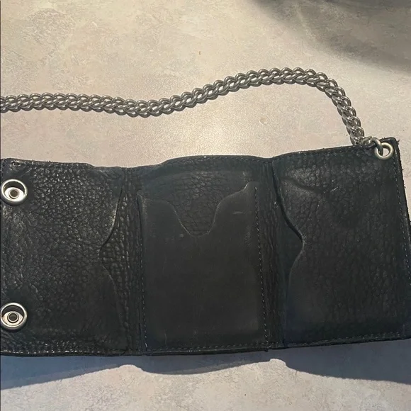 Vintage Biker Black Leather Chain Wallet - Picture 3 of 9